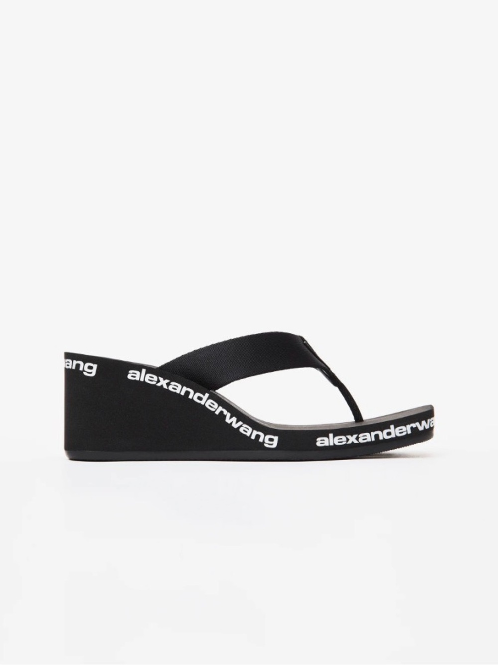 Alexander Wang Black Logo-Trim Wedge Flip Flops